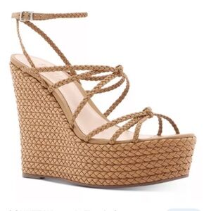 Schutz Flassie strappy platform wedge sandals espadrille woven leather‎